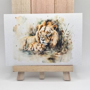 4x6 Horizontal Lion Watercolor Gorgeous Oil‎ Painting Print Animal Resting